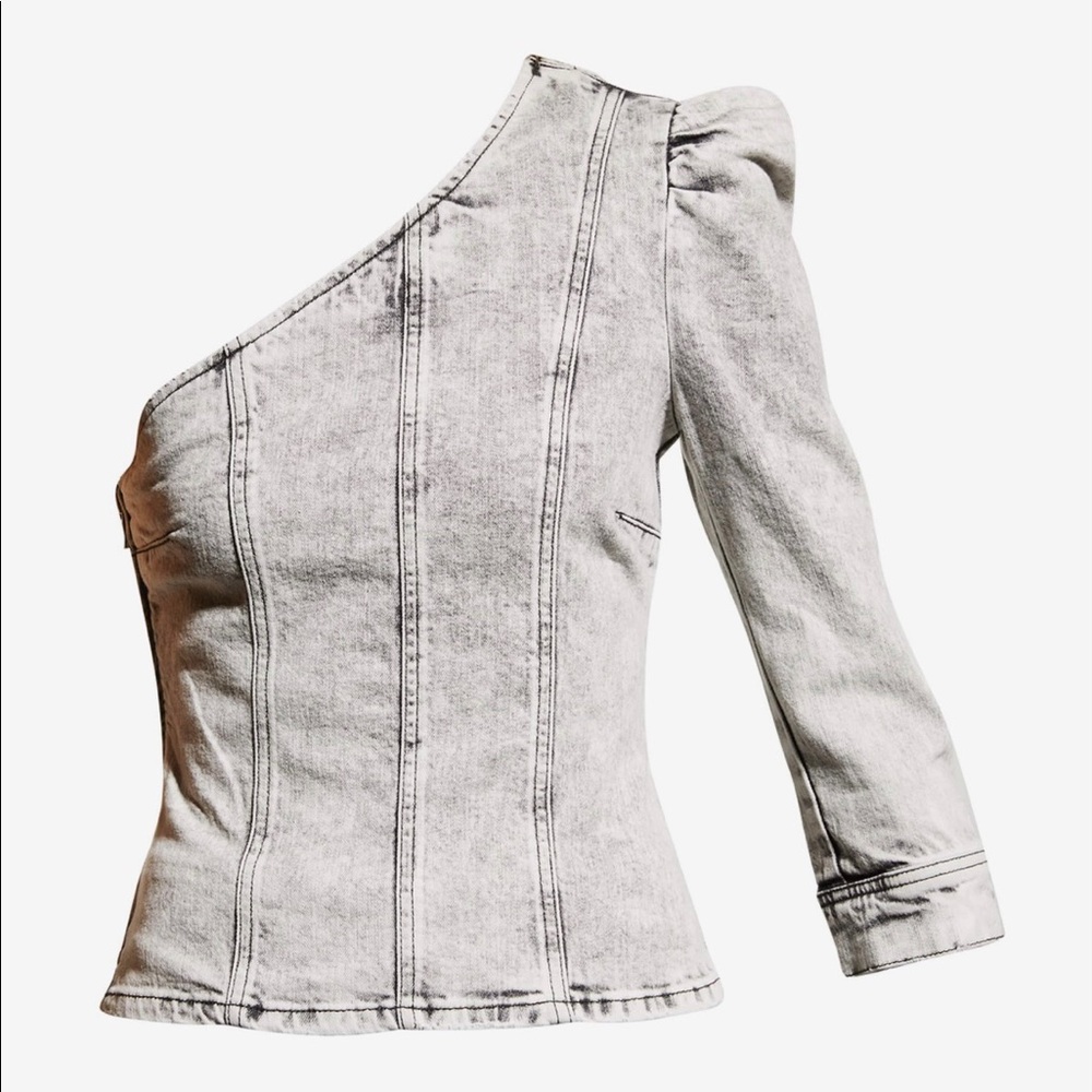 Retrofete Moira One Shoulder Denim Top.